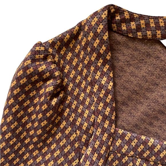 URBAN REVIVO Mini Dress Brown Yellow Pattern size Medium - Picture 3 of 5